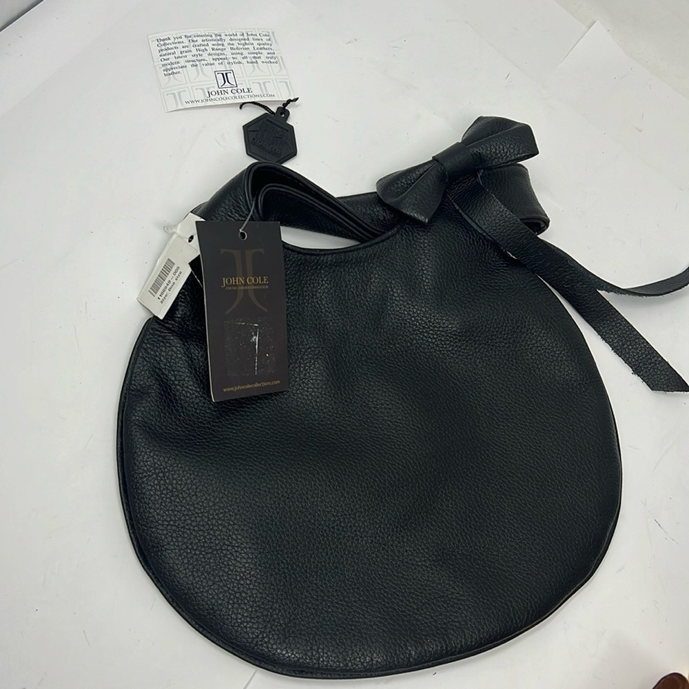 John Cole Black Pebbled Leather Round Handbag - New with Tags